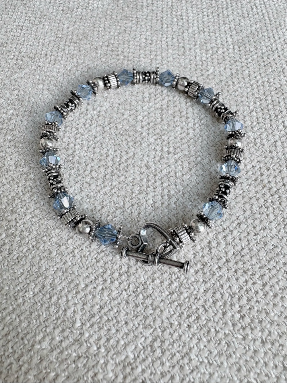 Hand-Crafted Blue Swarovski Crystal and Sterling Silver Beaded Bracelet